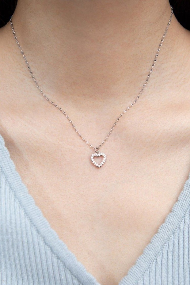 Collier Brandy Melville Rhinestone Heart Argent | REA-40892701